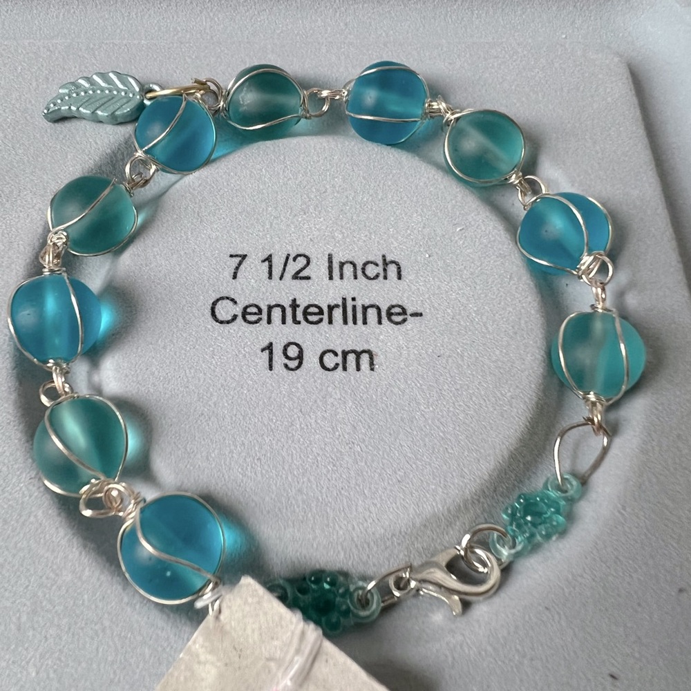 Aqua Glass Wire Wrap Bracelet ideal gift for family and friends Graduation Love